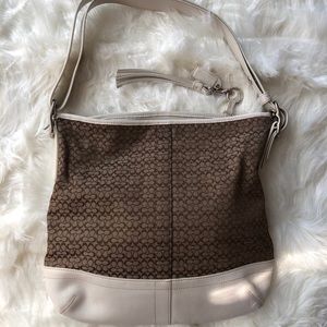 Coach brown shoulder bag with white leather trim